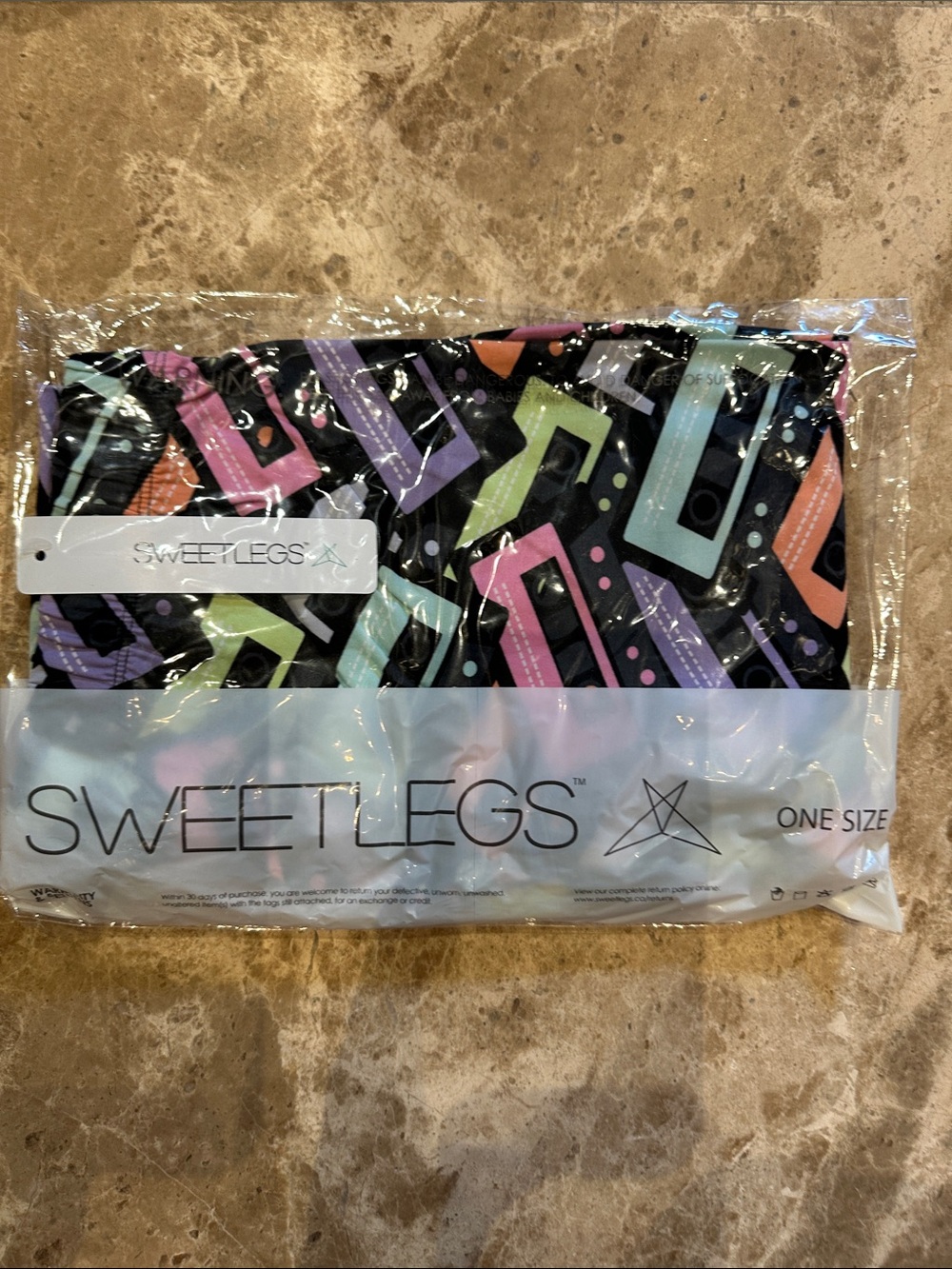 NWT SweetLegs "Sound Bytes" Leggings - One Size (OS) Retro Cassette Tape Print